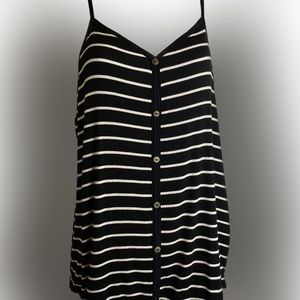 Exclusive One Women Tank Top Medium Draw String Black White Striped